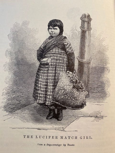 Victorian engraving of a child selling matches